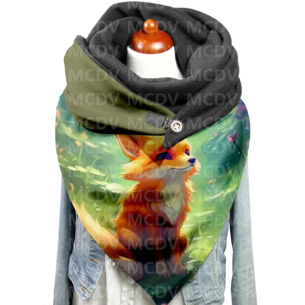 Fox 3D Printed Casual Scarf And Shawl for Women Warm and Comfortable Scarf