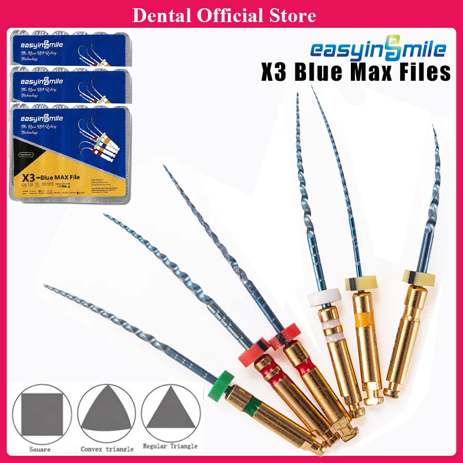 EASYINSMILE 6PCS Dental Endodontic X3 Taper Blue NITI Files Rotary Root Canal Files for Dentistry Endo Motor Treat tips No Break