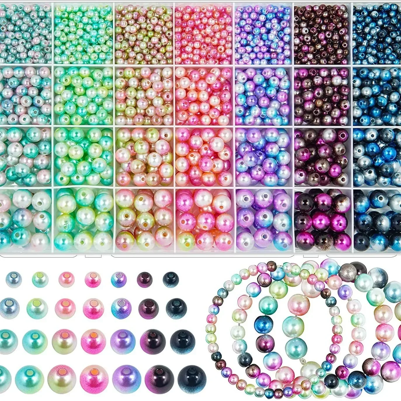 

2800pcs 28 Color 4/6/8/10mmABS Mermaid Gradient Pearl DIY Necklace Beads Bracelet Kit