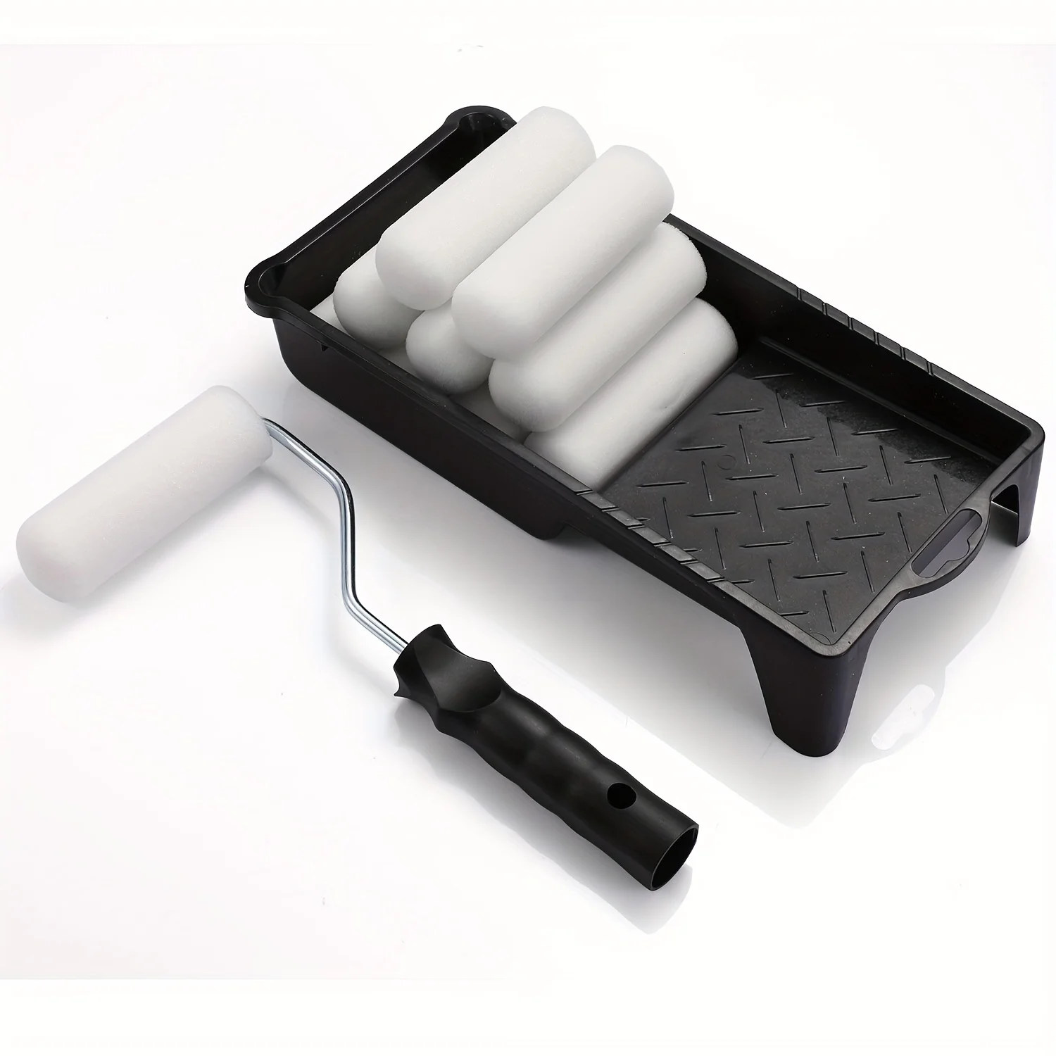4 Inch Sponge Paint Roller Set, DIY Paint Roller Kit with 10 Sponge Roller Covers, Paint Frame and Paint Tray, for Wall Painting
