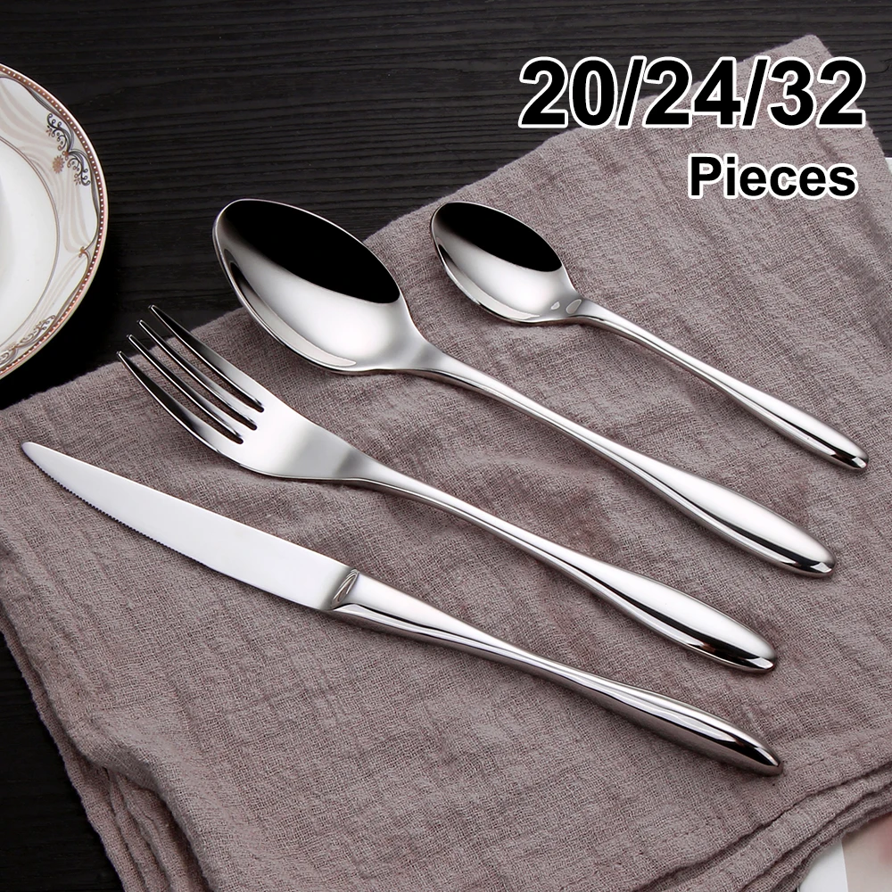 

20/24/32Pcs Gold Tableware Stainless Steel Cutlery Set Sliver Western Dinner Set Kitchen Utensils Elegant Black Knife Fork Spoon