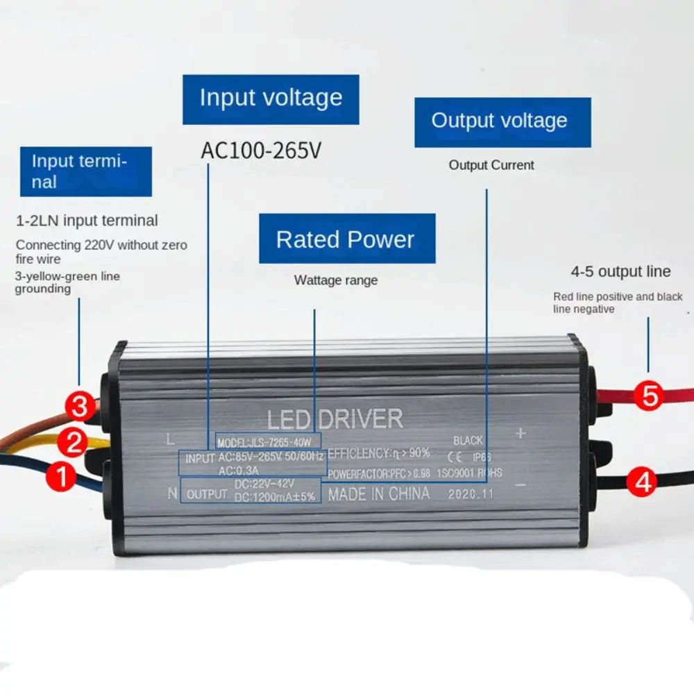 1500mA LED Driver Power Supply AC 85-265V to DC24-36V Waterproof LED Lamp Transformer Aluminum Isolated 50W