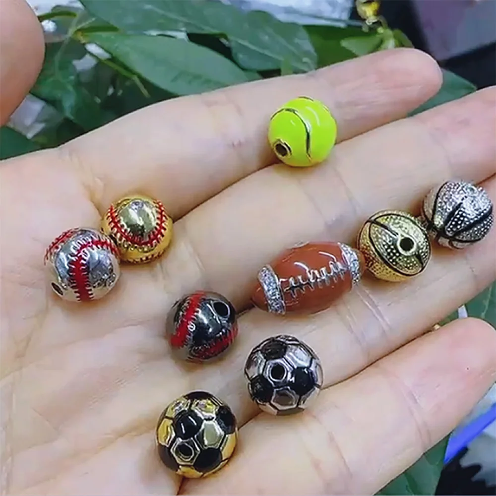 New Football Ball Basketball Spacer Bead Gold Plated Sports Original Charm Paracord Beads For Women Gift DIY Jewelry Accessories