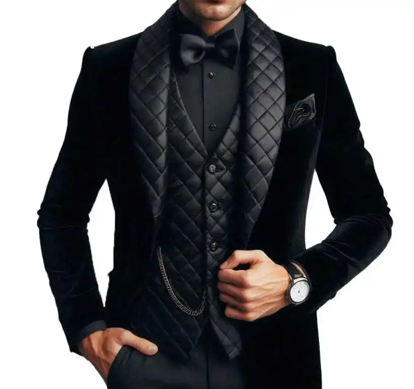 ショールラペルメンズスーツセット ハンサムベルベット ワンボタンタキシード グルームズマン ジャケットパンツ ツーピース フォーマルドレス カスタムメイド