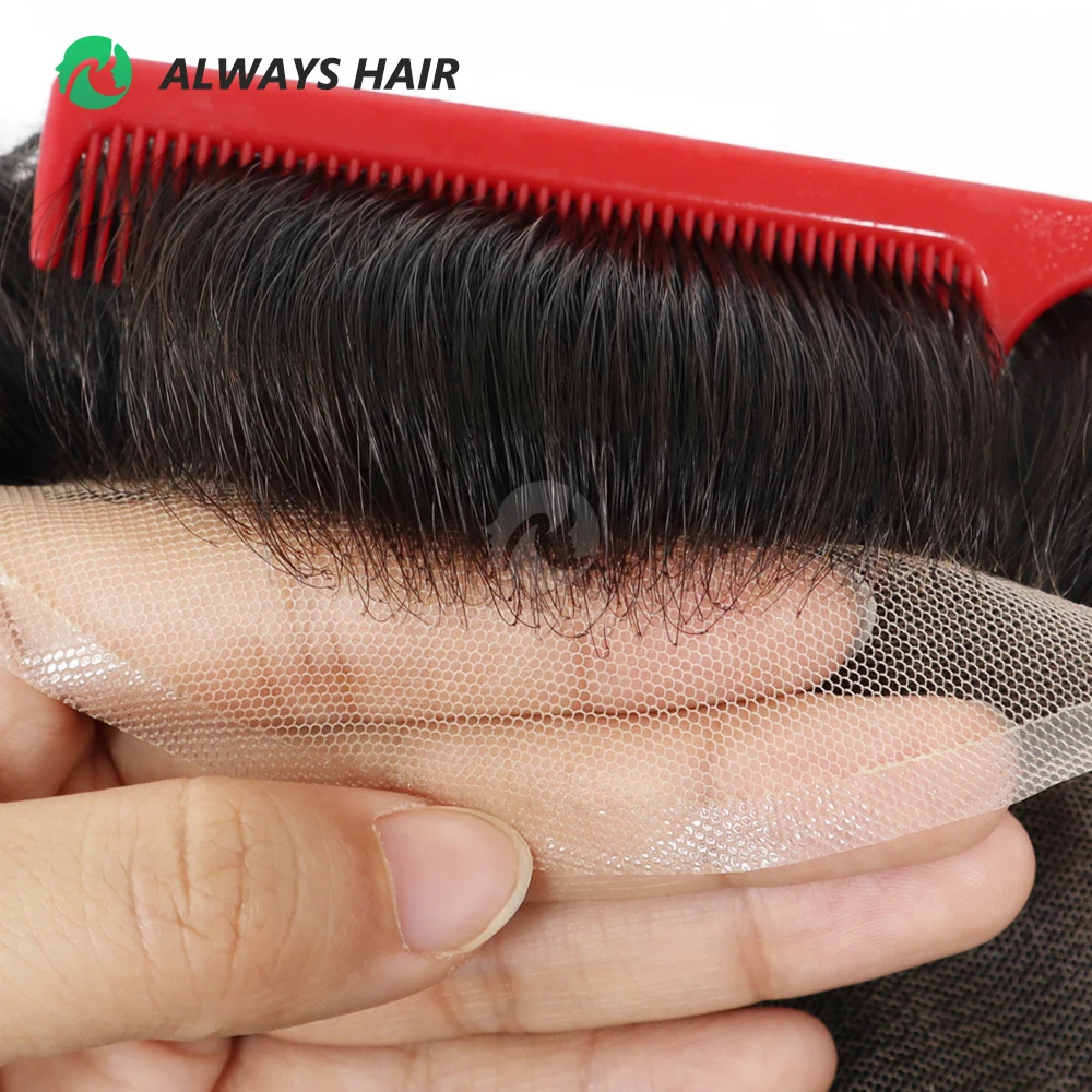 Alwayshair - DURA LACE Men's Capillary Prosthesis Hair 130% Hair Density Indian Hair Lace Toupee Wig For Man