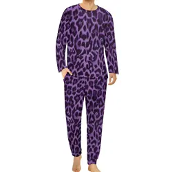 Animal Print Pajamas Long Sleeve Purple Leopard 2 Pieces Bedroom Pajama Sets Autumn Man Graphic Romantic Oversized Nightwear