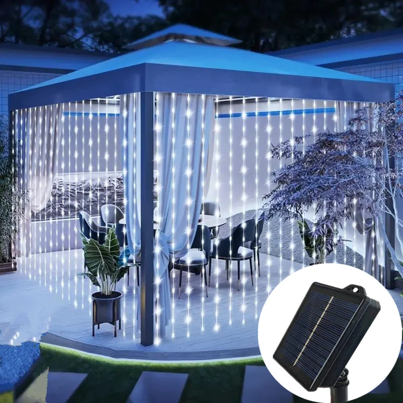 

Yard Decoration Outdoor Solar Curtain Lights LED 3/6M Wedding Party Fairy Lights Garland Christmas Garden Decor Lighting String