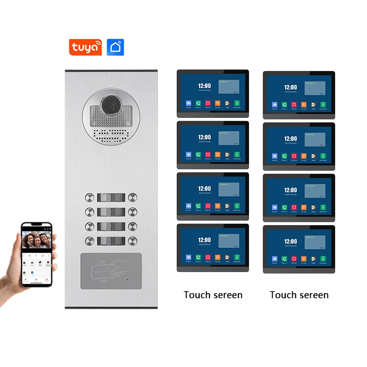 Apartment 8-Unit Video Intercom System Easy Doorbell Access Video Door Phone for Apartments
