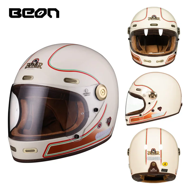 

BEON Motorcycle Helmet Full Helmet Carbon Fiber Men's and Women's Motorcycle All Seasons General Retro Cruise 512