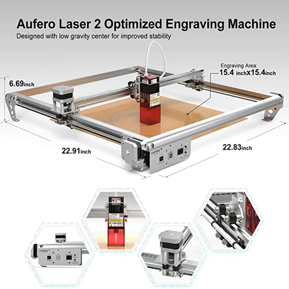 Aufero Laser Engraving 2 Engraver Module 10W Powerful Cutting Cutter Machine Printer Wood Leather Metal Acrylic 390x390mm