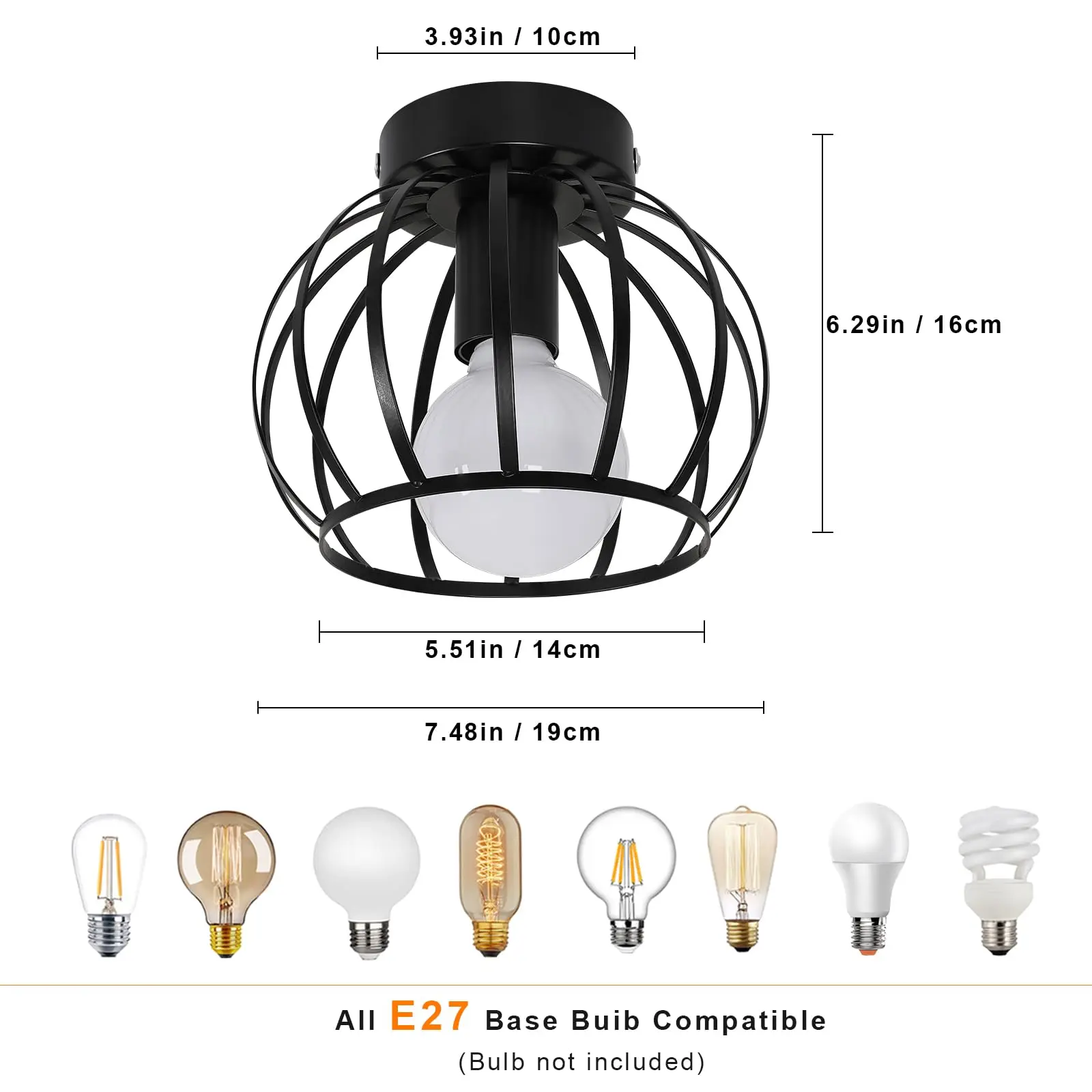 Ceiling light vintage, industrial pendant light metal in cage shape, retro ceiling lamp E27 hanging lamp lampshade for corridor