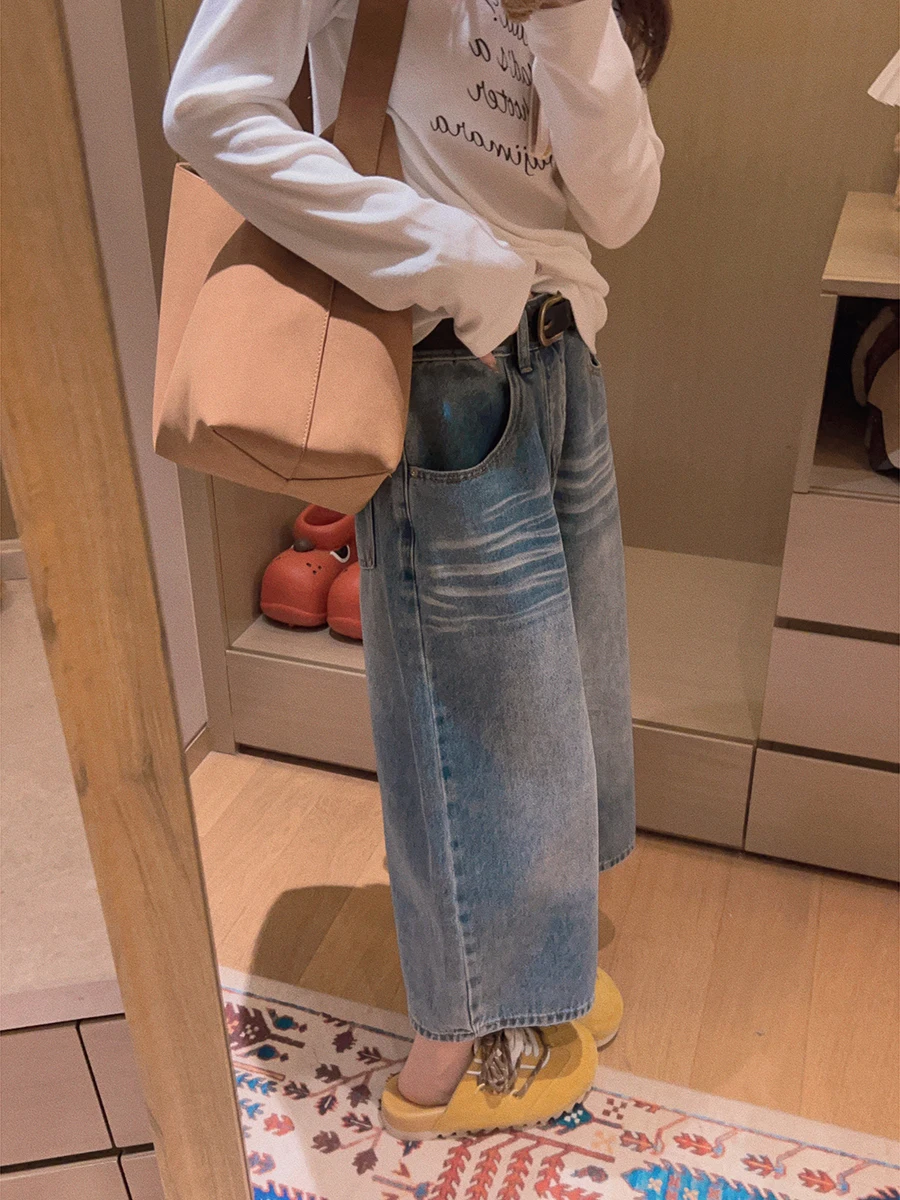 

Джинсы Yukiss Vintage Wa Light Blue Denim, женские, прямые, укороченные (7/8), с микроэластаном, на пуговицах, с завышенной талией