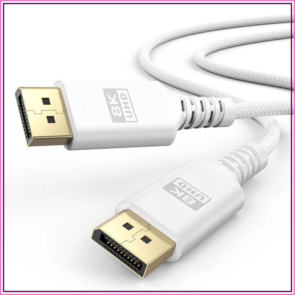 

White DisplayPort 1.4 Cable 6.6FT, 8K@60Hz 4K@144Hz, Nylon Braided for Gaming Monitor PC