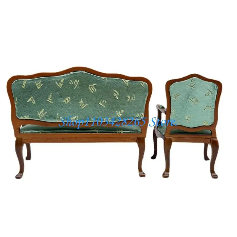 

Миниатюрный комплект мебели для гостиной, деревянный двойной диван, кресло, модель, фигурка для масштаба 1/12, аксессуары для