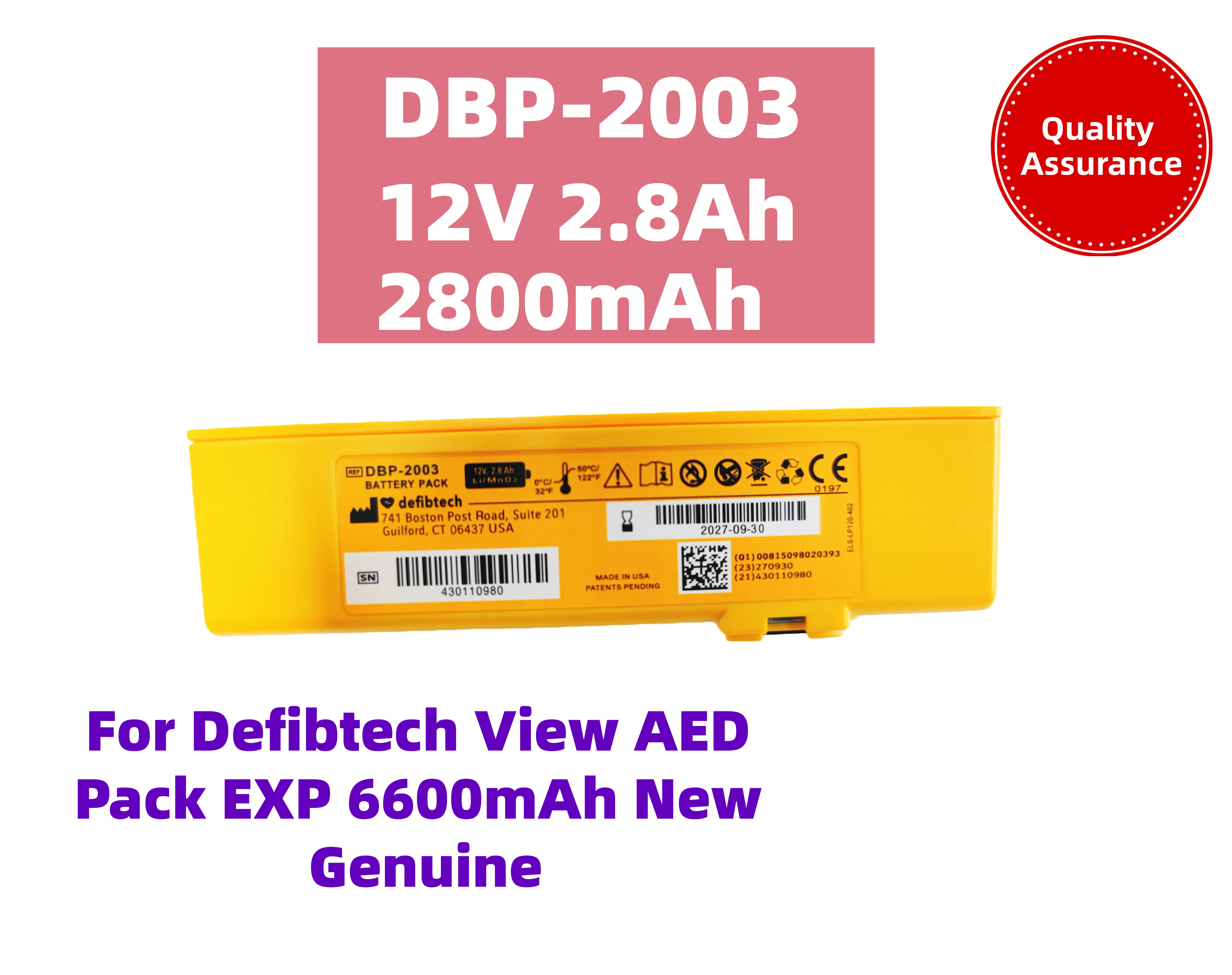 

Аккумулятор для ноутбука 12V 2.8Ah 2800mAh DBP-2003 DCF-2003, новый, высокого качества, для Defibtech View AED Pack EXP 6600mAh, оригинальный.