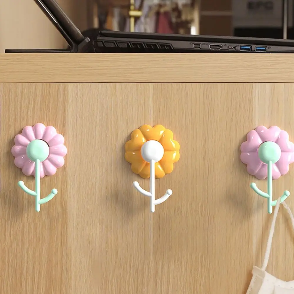 New Flower Suction Cup Hook Wall-mounted Vacuum Traceless Sticky Hook Sunflower Bathroom Accessories Door Behind The Coat Rack