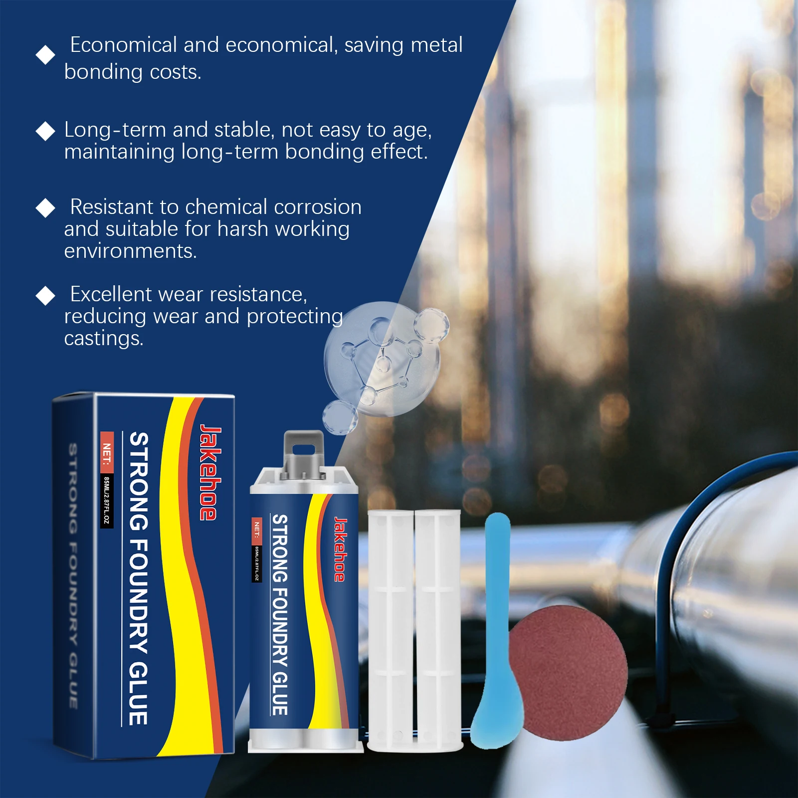 JakeHoe Super Strong Foundry Glue Metal Repair Paste Casting Adhesive Heat Resistance Cold Weld Industrial Repairation Agent