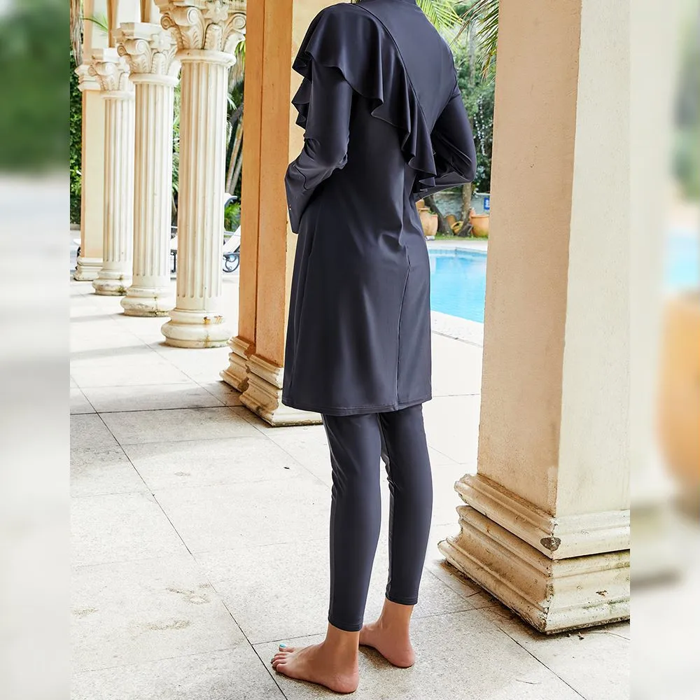 Imagem -02 - Mulheres Muçulmanas Burkini Ruffle Hijab Swimsuit Roupa de Banho Manga Longa Fato de Natação Islã Roupa de Banho Modest