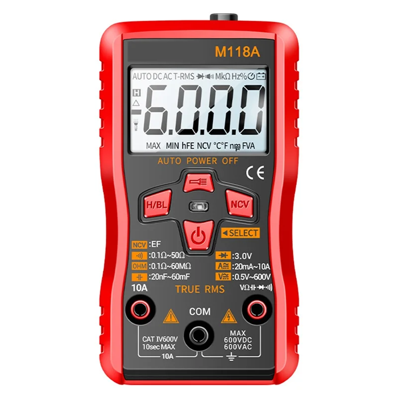 【B74A】M118A Digital Multimeter True RMS 6000 Counts Auto Range NCV Data Hold Flashlight Transistor Test