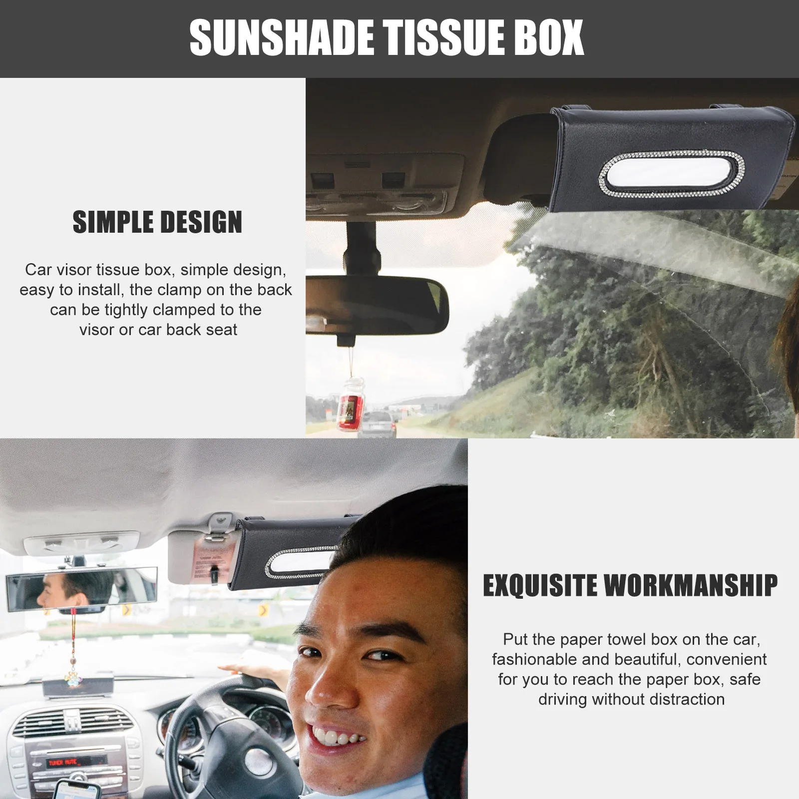 

Car Tissue Durable Napkin Box for Car Visor Towel Box Visor Back Seat Install ElegantAccessory