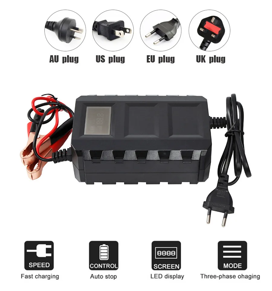 Car Battery Charger, 12V 8A Smart Lithium Iron Phosphate Battery Charger for Car Truck Motorcycle Lawn Mower Marine US Plug