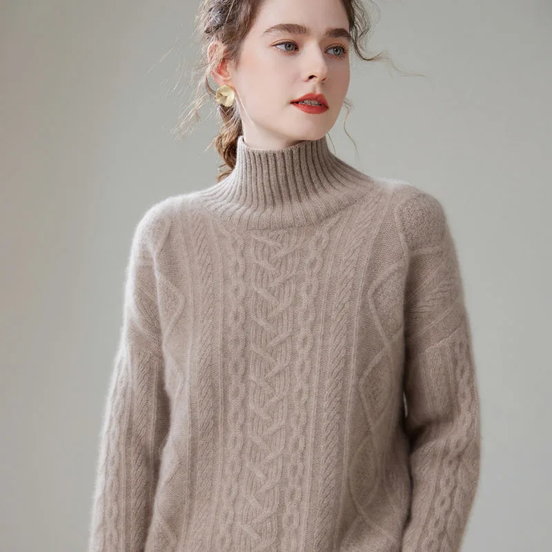 2023 Hot Sale Autumn Winter New 100% Pure Cashmere Sweater Turtleneck Women\'s Thicken Warm Female Loose Large Size Knit Jumper