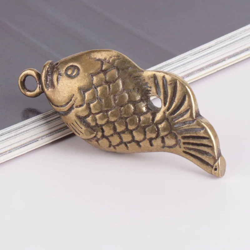 Pure Brass Retro Solid Rich Carp Distressed Keychain Pendant Lucky Angler Fish Mascot Ornaments Wholesale
