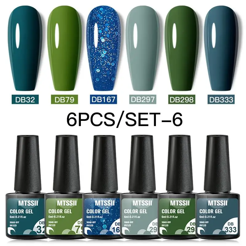 Mtssii 6 Stuks Gel Nagellak Set Neon Heldere Glitter Kleur Serie Gel Vernis Semi Permanente Basis Top Coat Uv Led Nail Art Gel