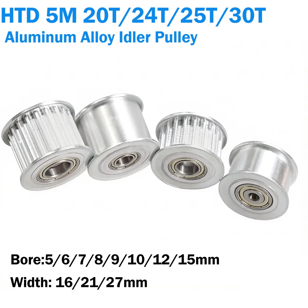 Bore 5-15mm Teeth Idler Pulley Tensioner Wheel HTD 5M 20T/24T/25T/30Teeth Width 16/21/27mm With Bearing Guide Synchronous Pulley