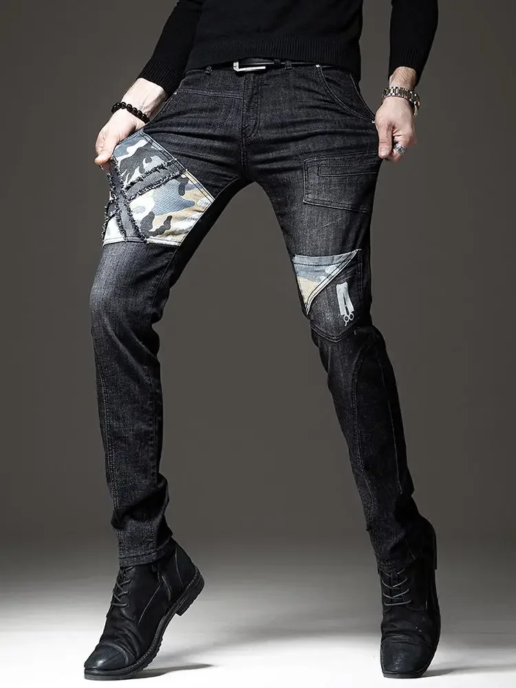 

Hip Hop Tapered Men's Jeans Trousers New Rock Work Wear Male Cowboy Pants Original 90s Streetwear Goth Regular Washed Trend 2024