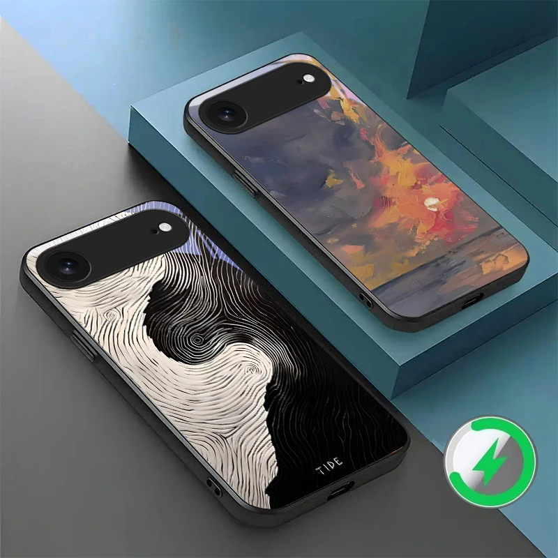 

Orange red water surface Suitable For iPhone 17 Pro Max 16E 15 Pro 14 13 Plus 12 mini 11 16 Air 17Pro magnetism Glass Phone Case