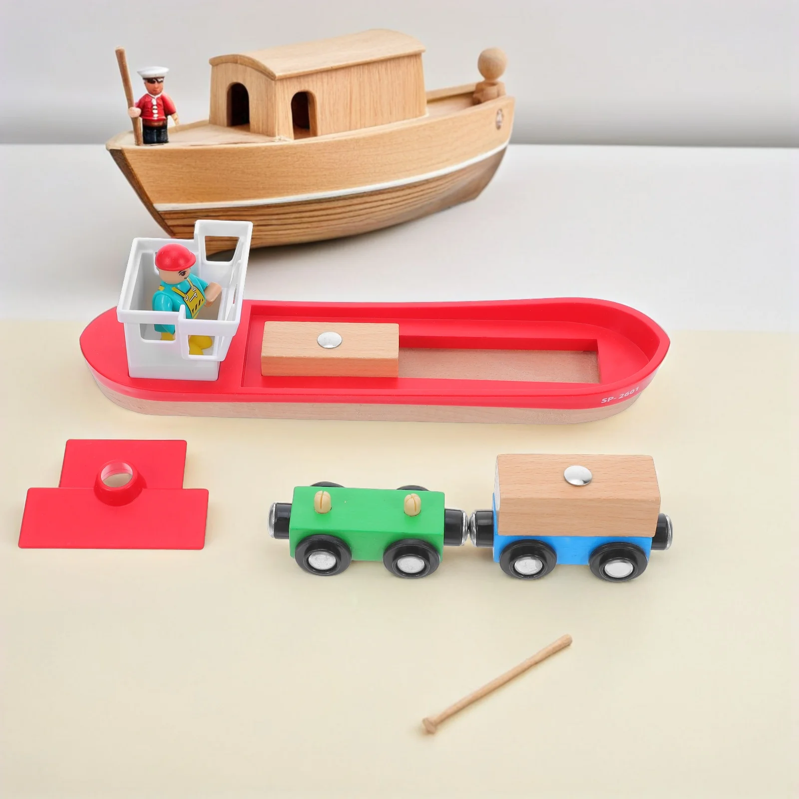 

1 Set Wooden Train Track Ship Set Expandable Ocean-Themed Play Scene Lifelike Details Boat Kit For Kids Role-Playing