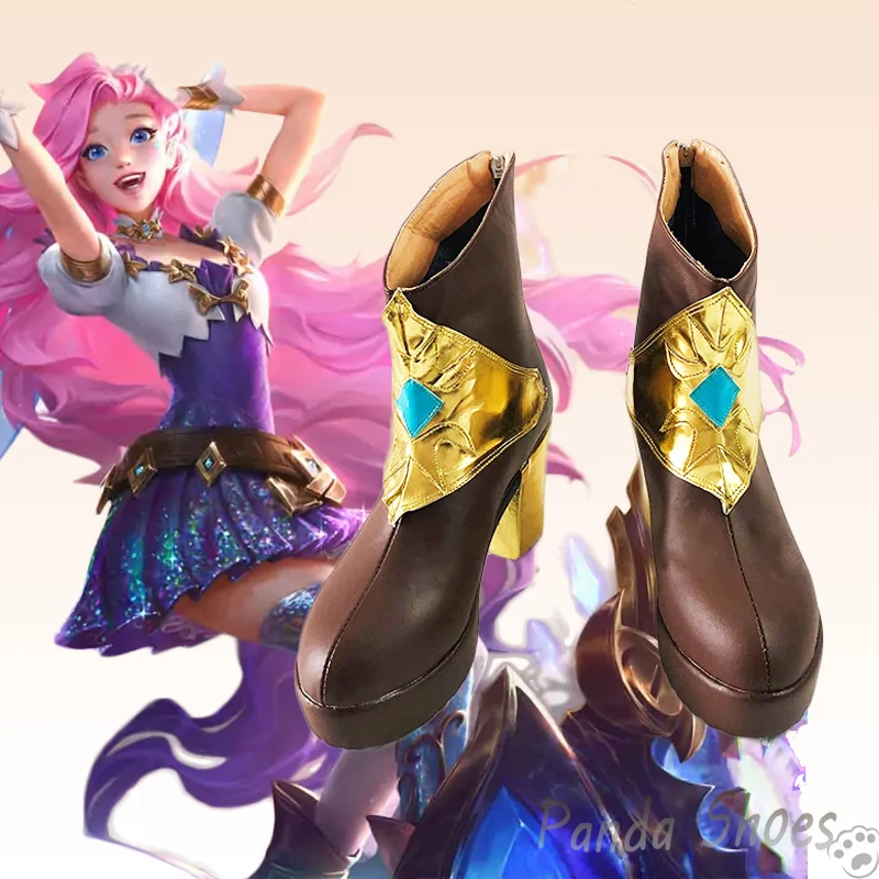 LOL Seraphine Cosplay Shoes Anime Game League of Legends Brown Boots Seraphine Cosplay Costume Prop Shoes for Halloween Party