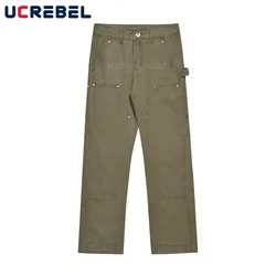 Vibe Style Cargo Pants Mens Loose Solid Color Straight-leg Flared Pants Streetwear Spliced Casual Trousers