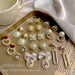 Jiofree Vintage Pearl Earrings Set Metal Gold Color Clip Earrings Geometric Fashion Without Pierced Jewelry Trendy