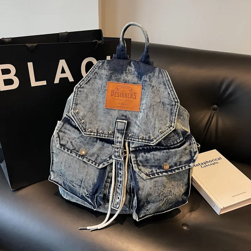 

JIAERDI Retro Washed Denim Backpack Women Large Capacity Student School Bags Ladies Fashion Casual Versatile Mochilas Mujer 2025