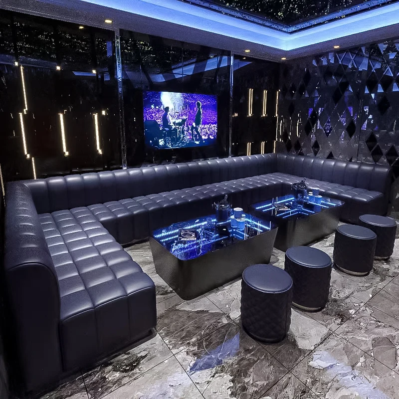 커스텀 나이트클럽 바 연회 레스토랑 프로젝트 상업용 가구, 블랙 가죽 PU 곡선 부스 좌석, 도매 핫 세일