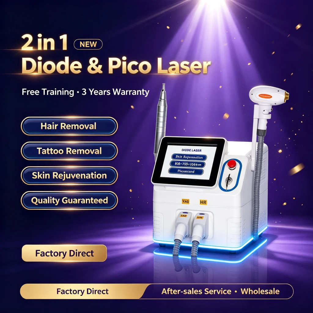 808nm Diode Laser & Picosecond Laser 2-in-1, Permanent Hair Reduction, Tattoo Removal, Skin Rejuvenation, Salon Grade