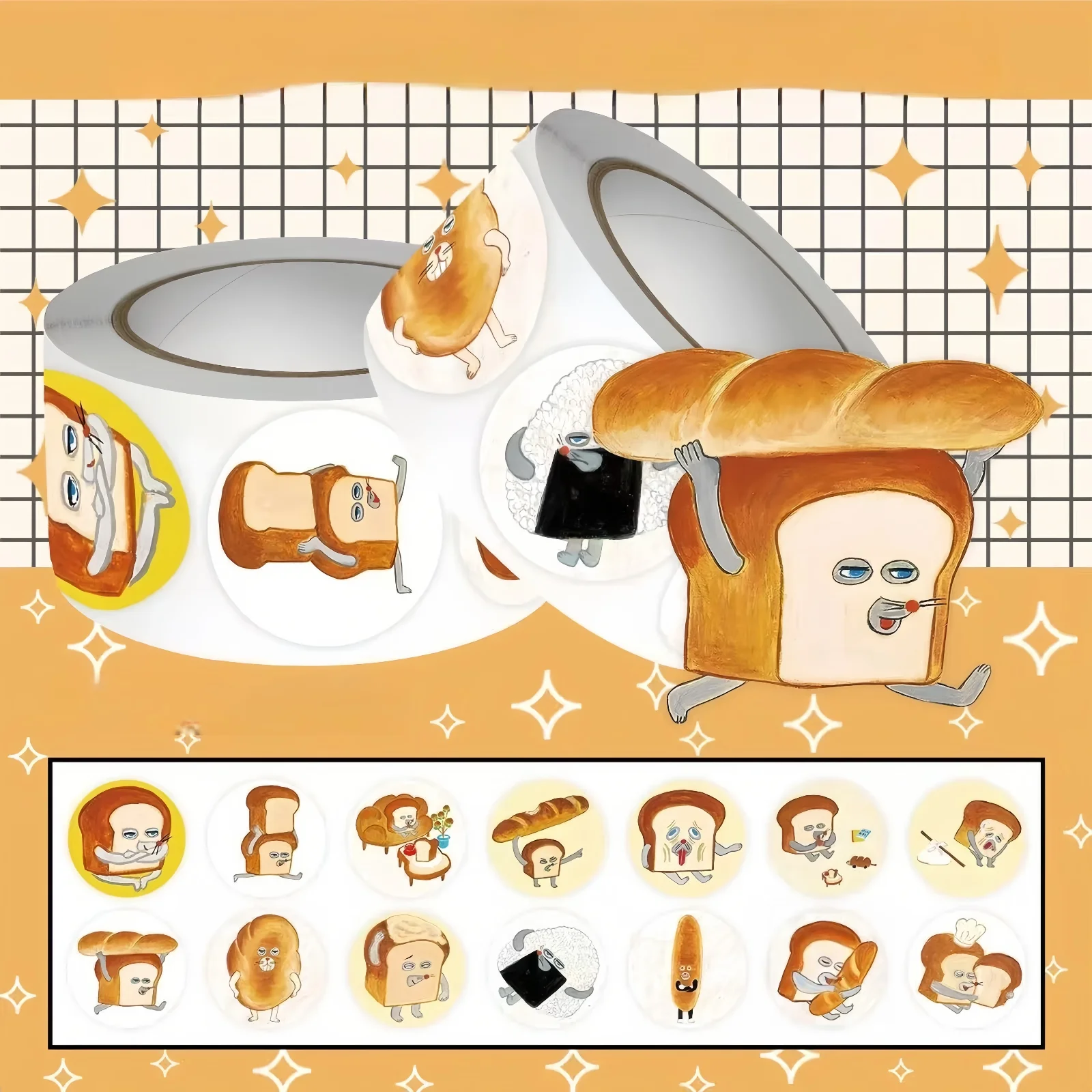 New 500 PCS Bread Thief Roll Stickers, Mysterious Bread Boy Cute Funny Toast Cartoon Decorative Stickers for Picture Books