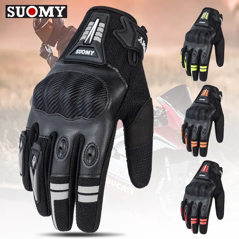SUOMY Men's Motocross Fabric Motorcycle Gloves Breathable PVC Shell Protective Gear Items for ATV BMX MTB Bicycle Riding Glove