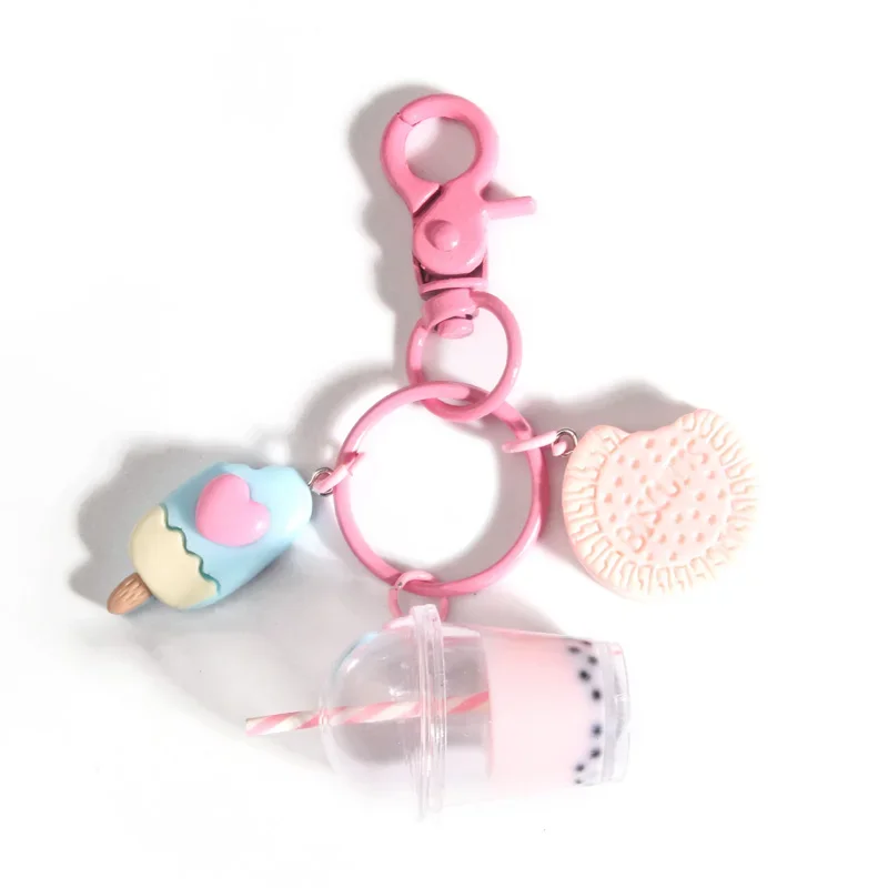 Cute  Keychains Ice-cream Bubble Tea Biscuit Pink Key Rings Friendship For Best Friend Women Girl Handbag Gift Jewelry image 3