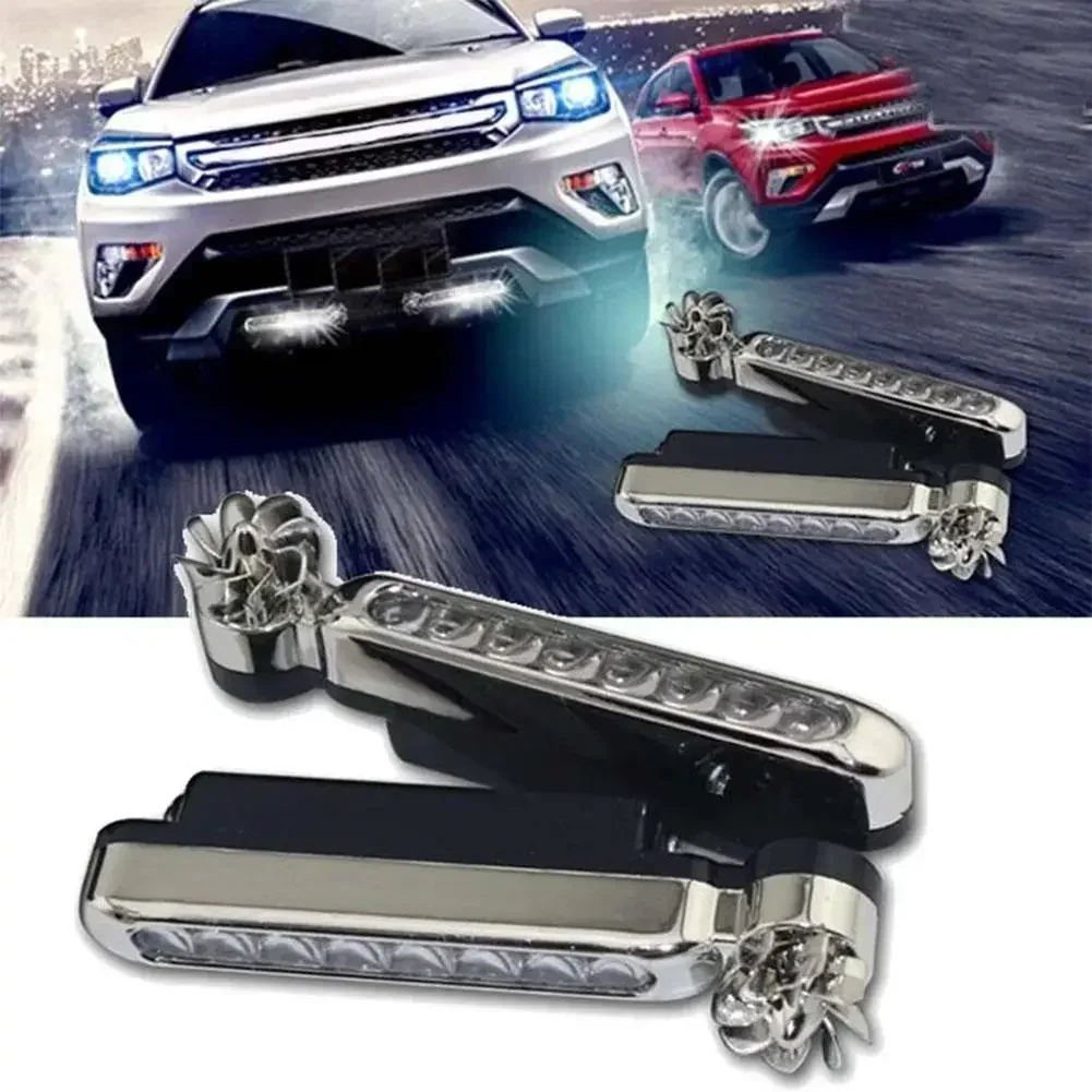 Car LED Daytime Headlight With Wind Powered Fan - LED Rotating Lights In White/Blue For Enhanced Visibility