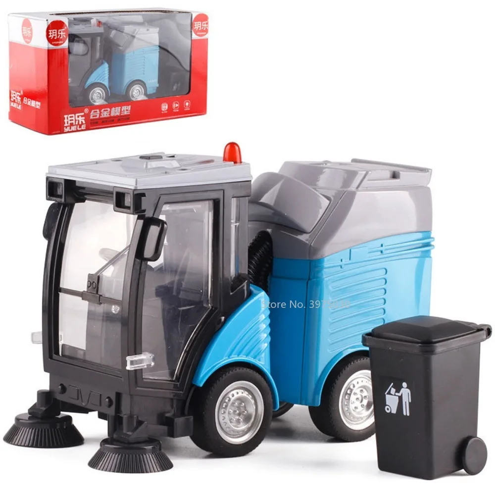 14cm Sweeper Car Model Toy Alloy Diecast Urban Cleaning Vehicle with Simulated Trash Can Sound Light Toys for Boys Birthday Gift