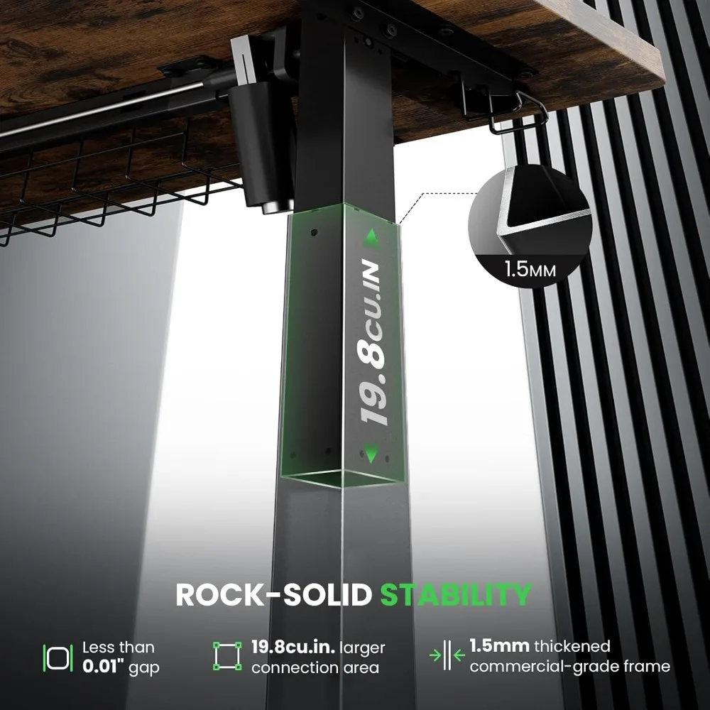 مكتب قائم كهربائي قابل للتعديل - مكتب ستاند مقاس 63 × 24 بوصة مع إدارة الكابلات - 3 ذاكرة قابلة للتعديل بارتفاع قابل للتعديل