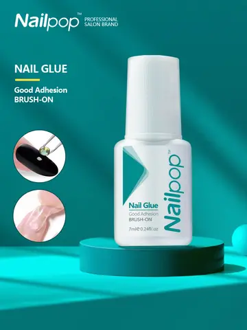 Nailpop Nail Glue for False Tips Glitter Acrylic Nail Art Adhesive Manicure Tool Rhinestone Glue Bottle Cap with Brush 2pcs