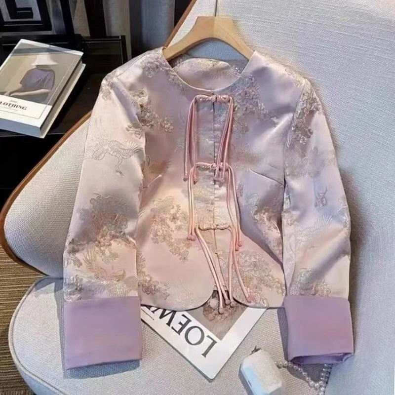 Oversized Tang Top Traditional Chinese Clothing Plus Size High-end Acetic Acid Satin Embroidery Spring Autumn 2024 Women Coat