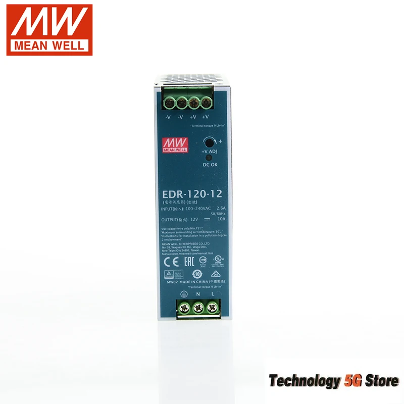 MEAN WELL EDR-75 EDR-120 EDR-150 75W 120W 150W DINレール取り付け型スイッチング電源 110V/220V AC入力 12V 24V 48V DC出力 電源ユニット