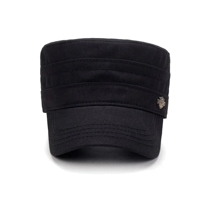 Unisex Metal Logo Cotton Adjustable Flat Army Cap New Fashion Classic Outdoor Casual Sport Hat Strap Adjustable Stretch Strap