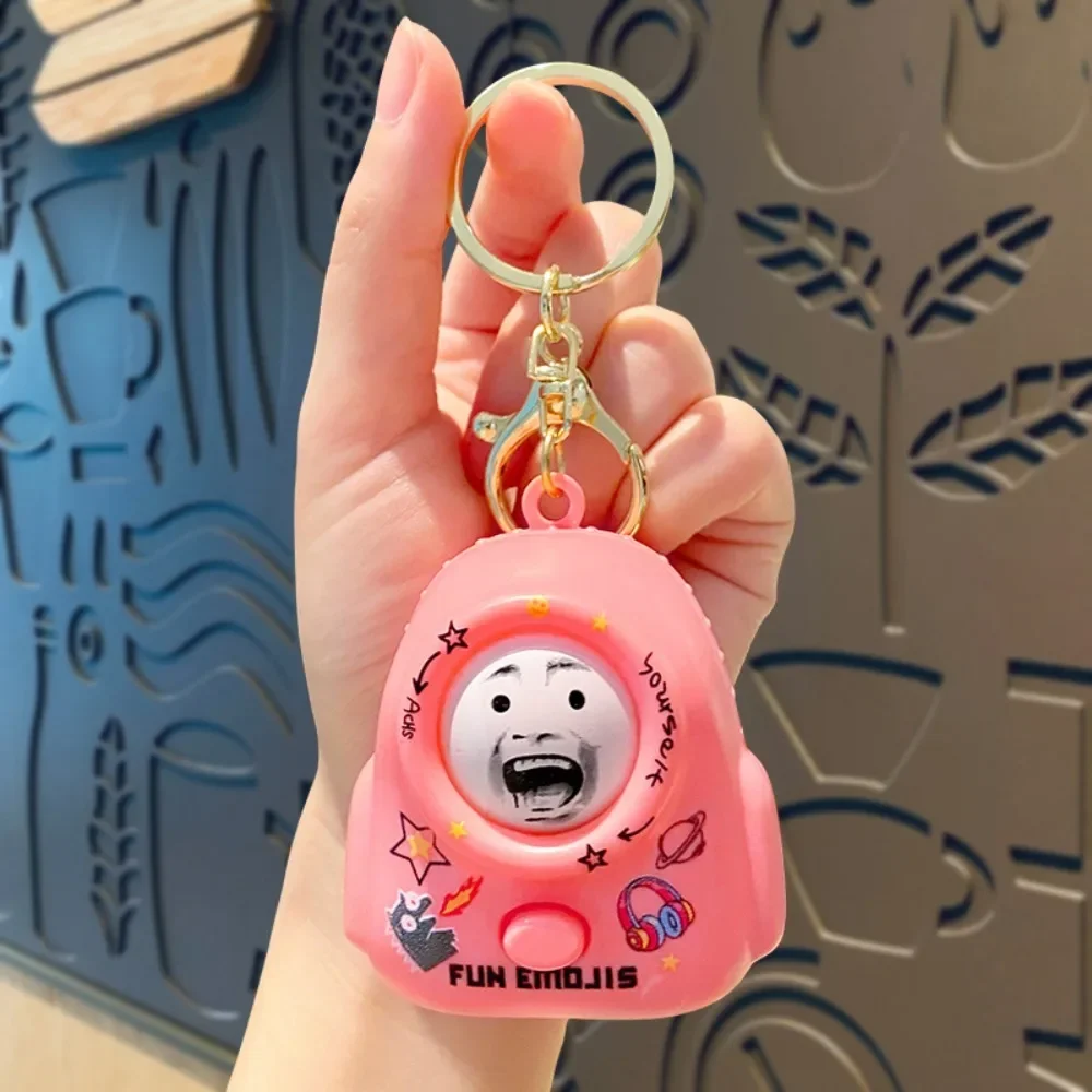 Creative Kawaii Expression Change Key Chain ABS Backpack Shape Cartoon Emoticons Key Ring Interesting Funny Bag Charm Lady Girl