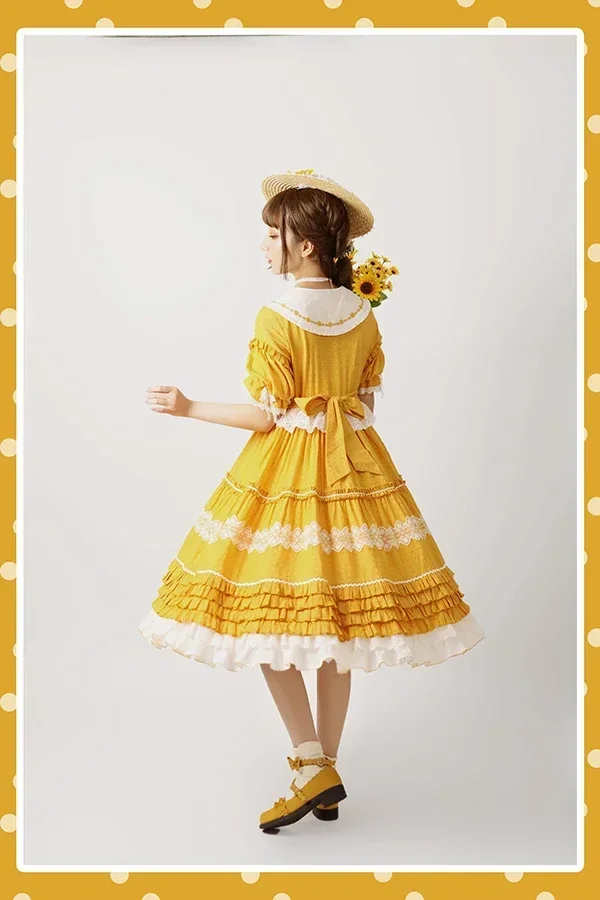 Lolita Sunflower Bow Lace Wood Ear Trim Dress by Alice girl